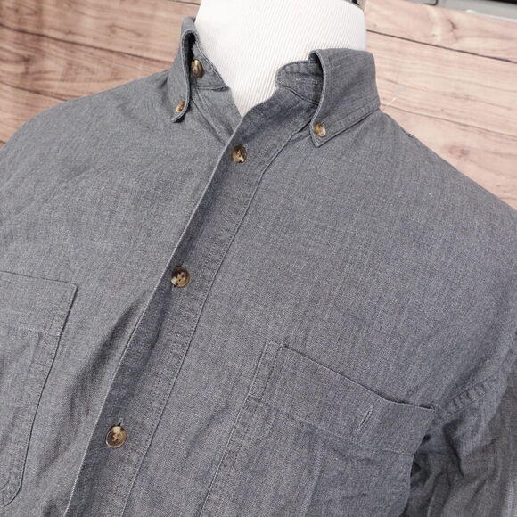 ROUNDTREE & YORKE HERRINGBONE GREY LONG SLEEVE BUTTON DOWN SHIRT MENS SIZE LR - Picture 2 of 6